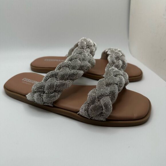 CUSHIONAIRE Women's rhinestone braided slide sandal +Memory Foam 7 SILVER - Picture 1 of 6